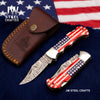 Handmade Damascus Folding Knife – Ram Horn or American Flag Handle